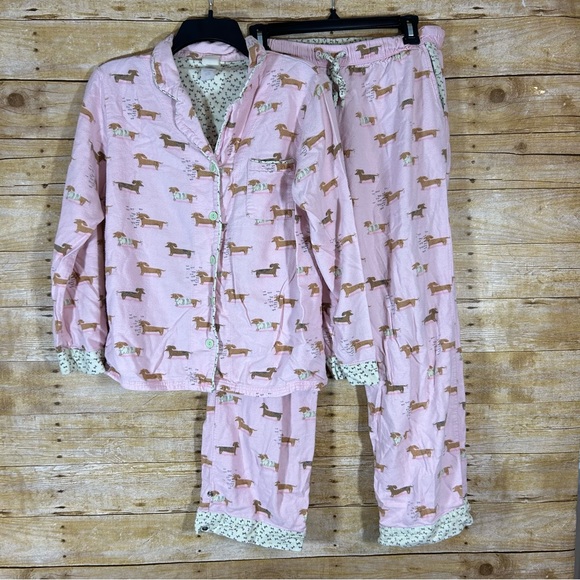 Munki Munki Pink Dachshund Flannel Pajamas Weiner Dog Doxie Size M - Picture 2 of 12